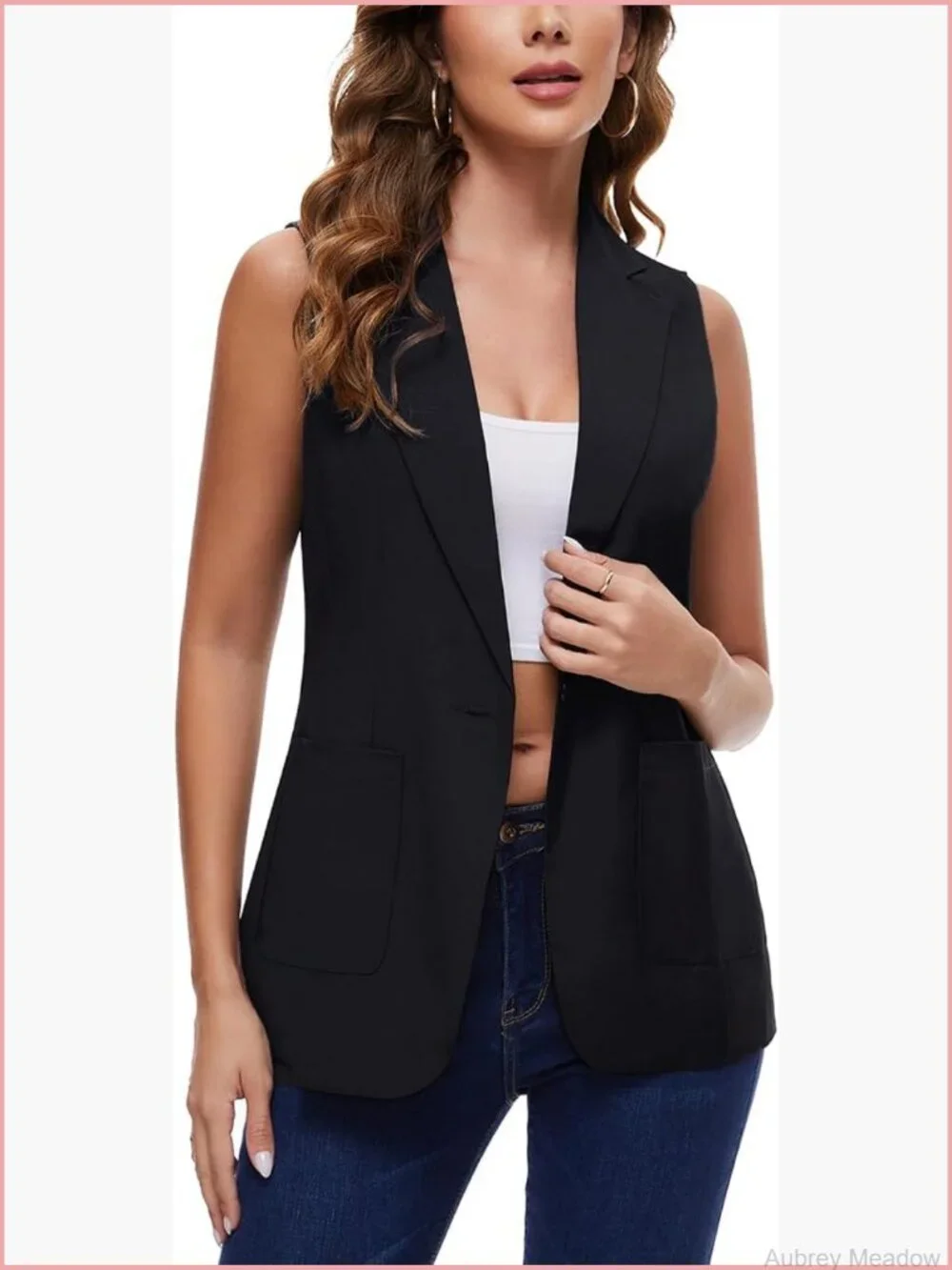 Sleeveless Blazer Vest Open Front Lapel Collar Work Office Suit with Pockets